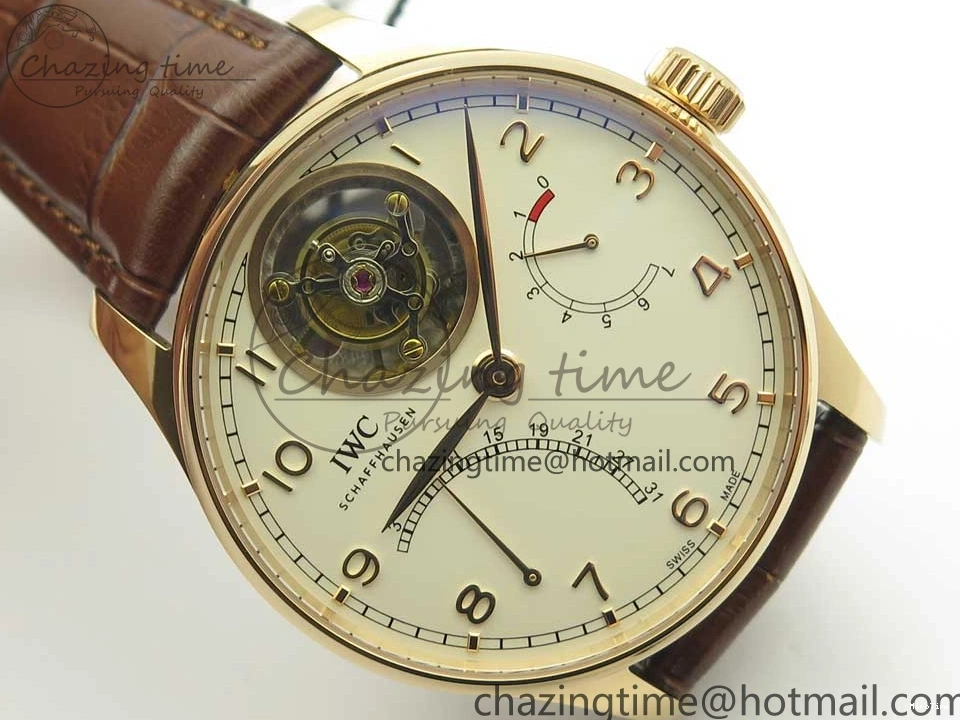 MIROTIME 0211 Portuguese Tourbillon IW504602 RG ZF Best Edition White Dial on Brown Leather Strap Stretchable 7178